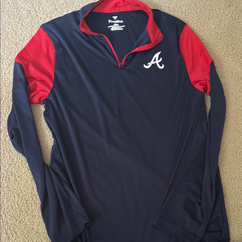 Fanatics Navy and Red Braves Long Sleeve Pullover